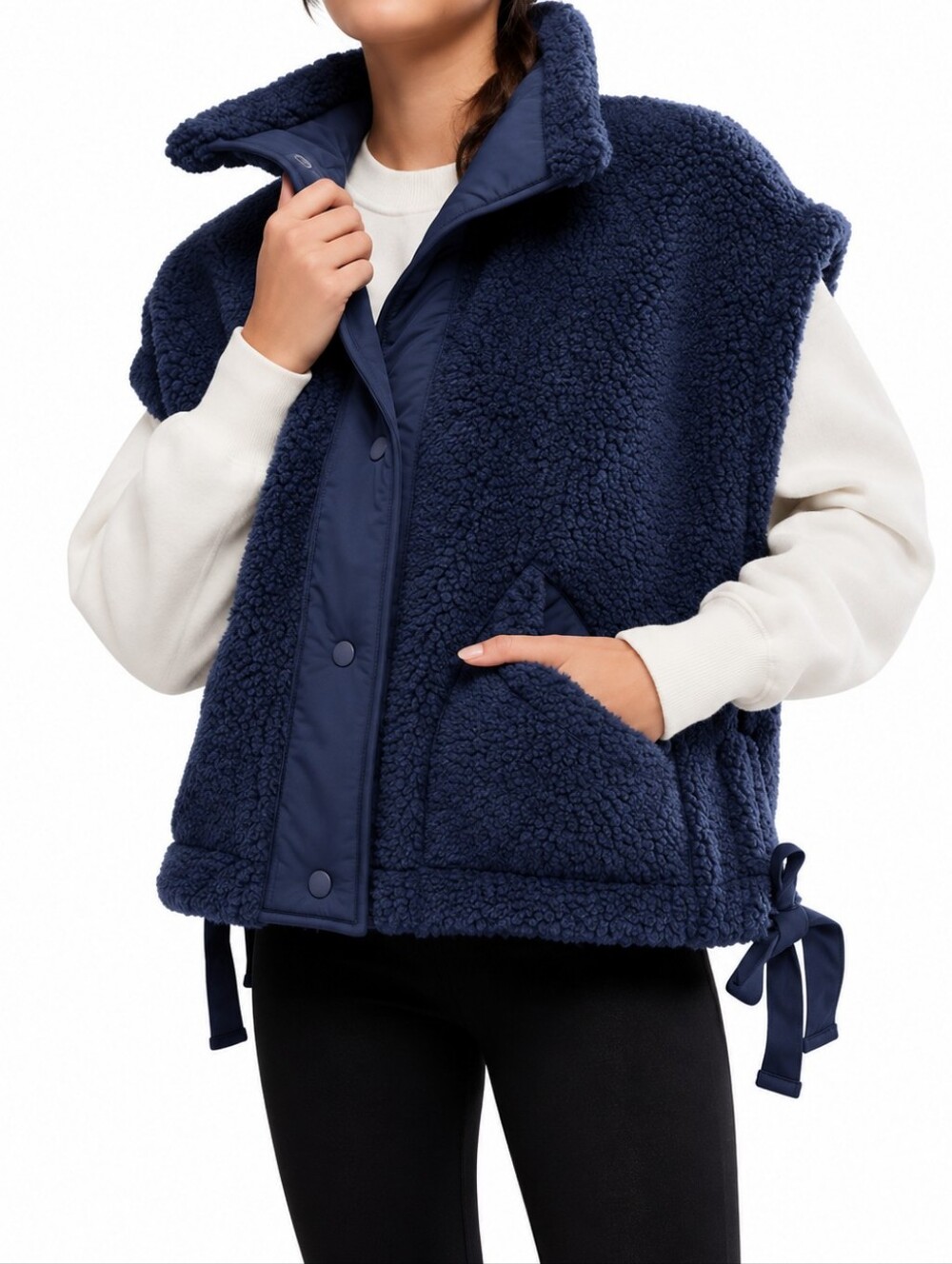 Free People FP Movement Scout It Out Fleece Vest Navy Oversized Sherpa S/P